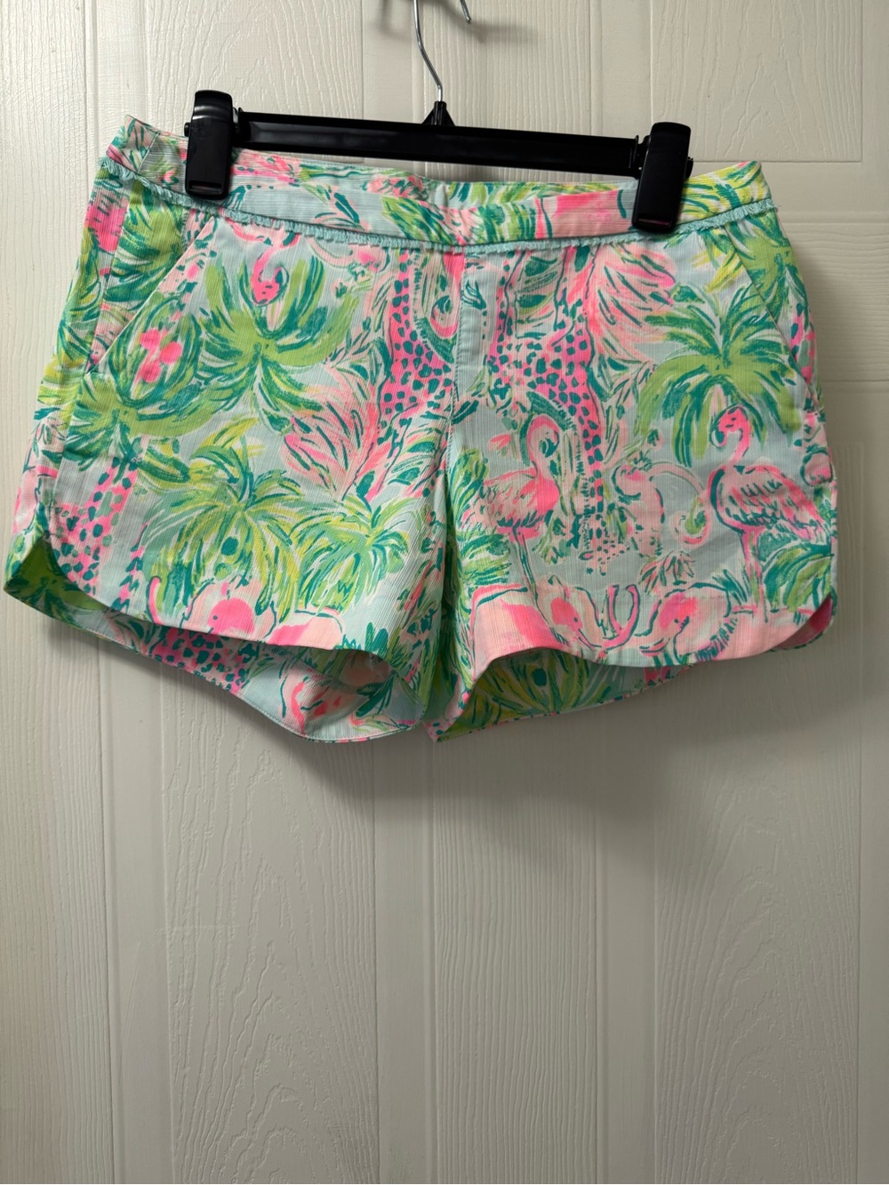 Lilly Pulitzer Flamingo Palm Print High Waist Shorts - Pink & Green